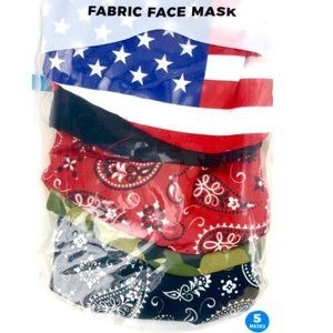 NWT FACE MASKS 5-PACK ADULT FLAG AND CAMO AND MORE